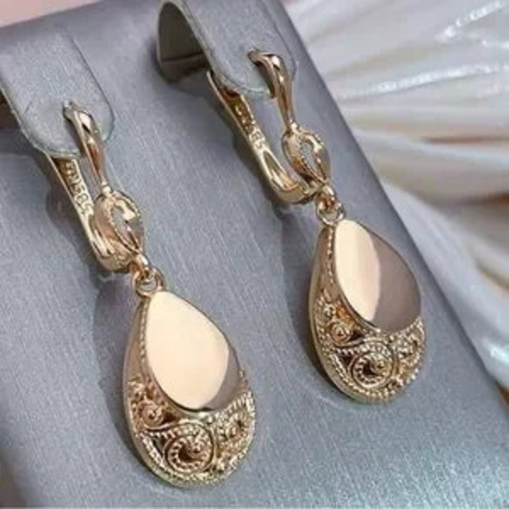 Luxury Retro Water Drop Women's Earrings 585 Rose Gold Daily Dainty